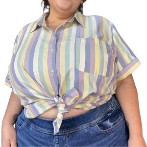 Universal Thread Pastel Stripped Button Up Top Plus Size 3X Ice Cream